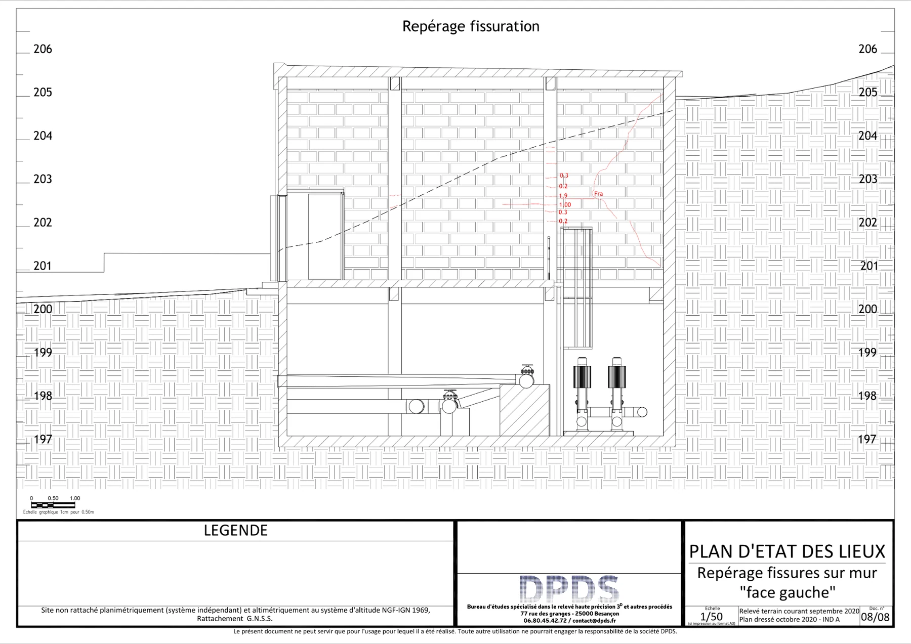 Plan de repérage de fissuration sur un ouvrage technique
